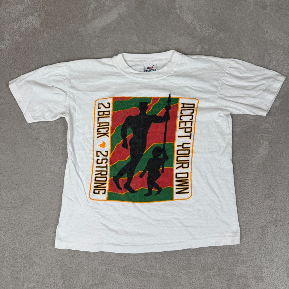 VTG 90s Accept Your Own 2 Black 2 Strong‎ MMG Rap Shirt Mens M White Preowned